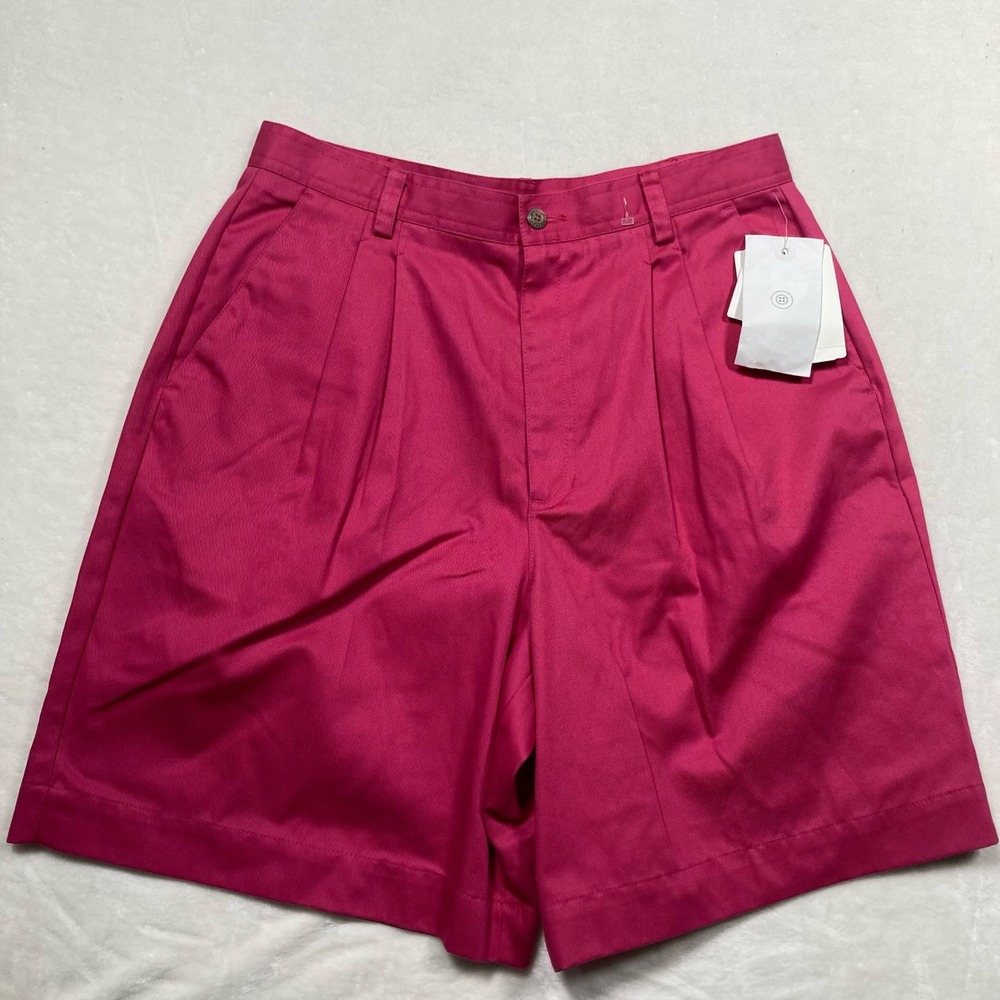 Liz Claiborne Lizsport Pink Pleated Chino Shorts High Rise Cotton Size 14 VTG